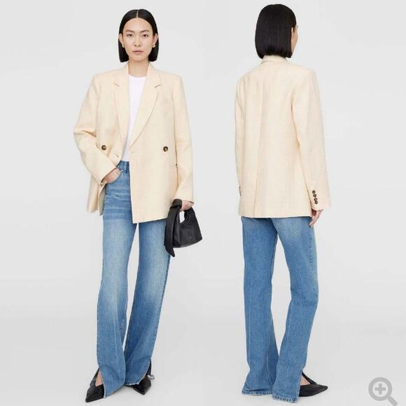 Anine Bing Kaia Linen Blazer In Light Yellow Double Breasted Jacket Size Small - Picture 1 of 13